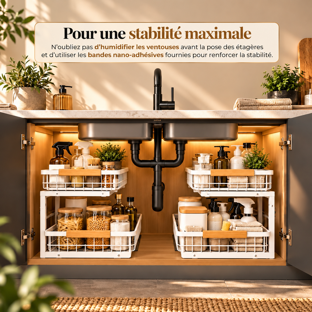 Rangement sous évier KALIM avec fixation stable sans perçage