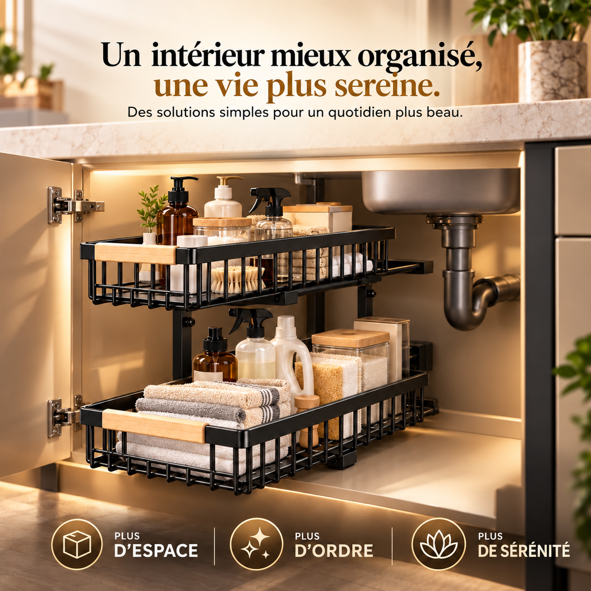 Cuisine organisée avec le rangement sous évier KALIM