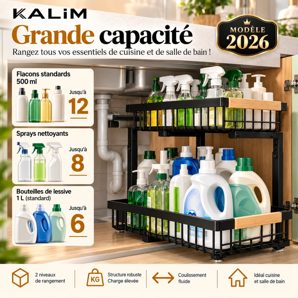 Rangement sous évier KALIM deux niveaux coulissants modèle 2026