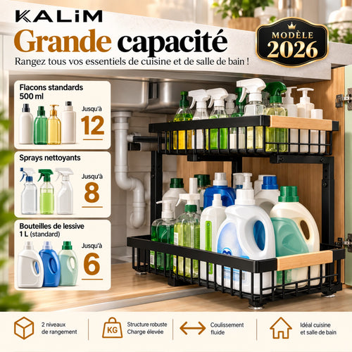 Rangement sous évier KALIM deux niveaux coulissants modèle 2026