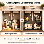Avant après rangement sous évier avec deux organisateurs KALIM
