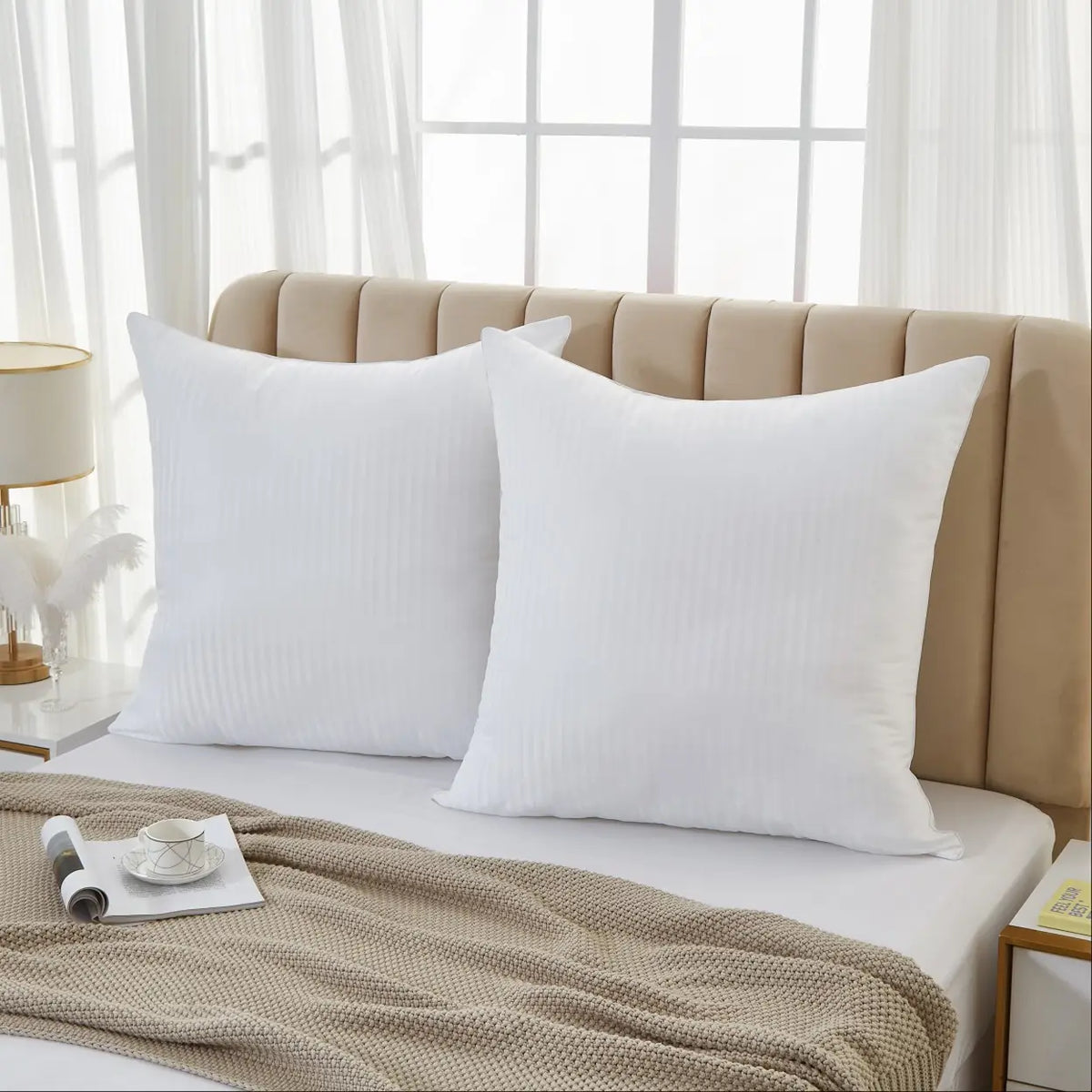 Lot de 2 oreillers blancs dans une chambre lumineuse