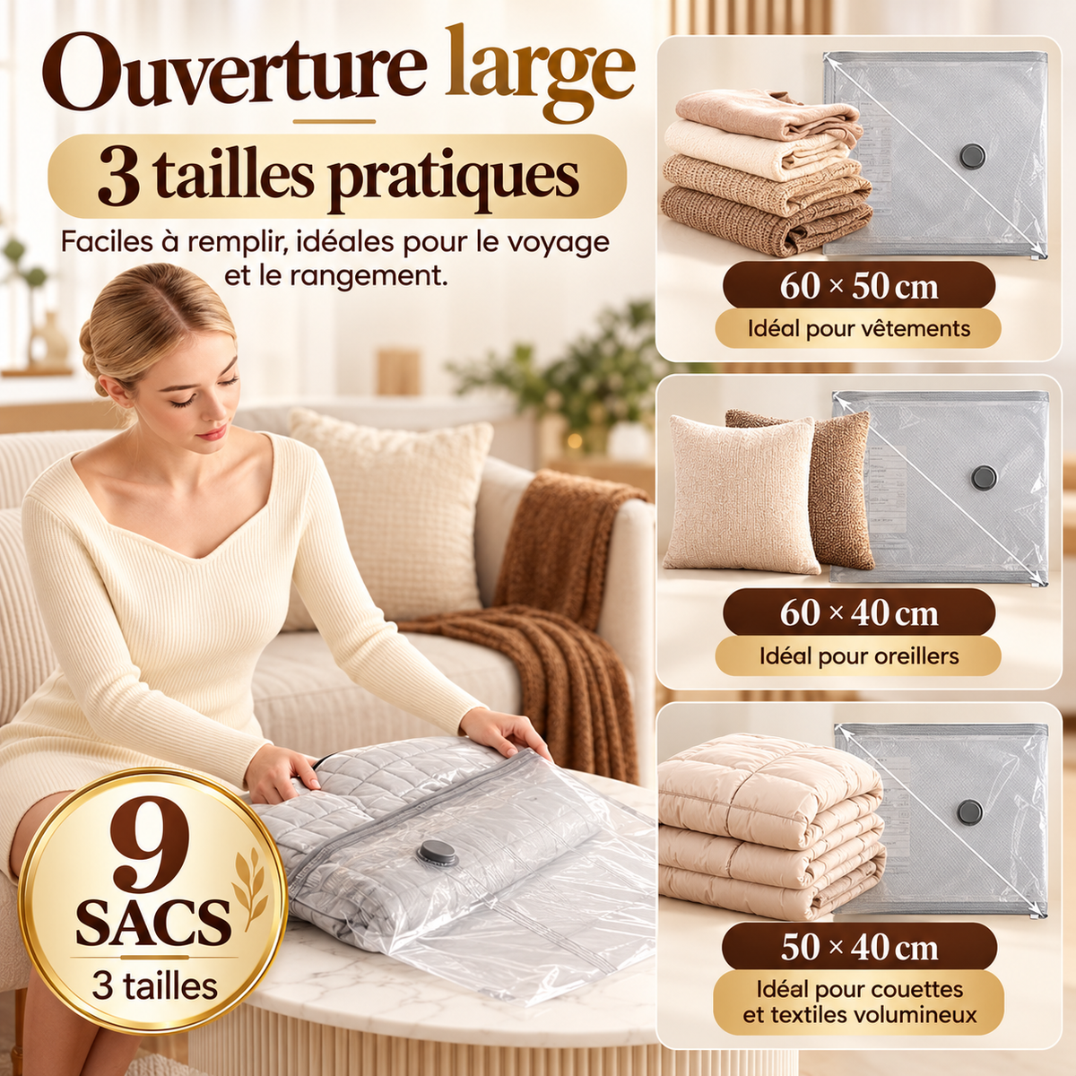 Sacs de rangement sous vide KALIM avec double fermeture