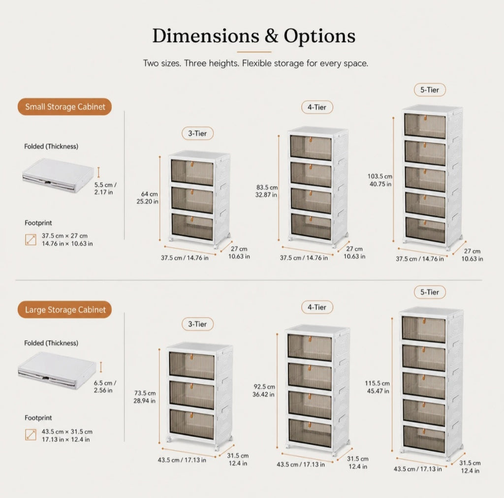 Dimensions et modèles du meuble de rangement modulable à trois, quatre ou cinq niveaux