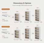 Dimensions et modèles du meuble de rangement modulable à trois, quatre ou cinq niveaux