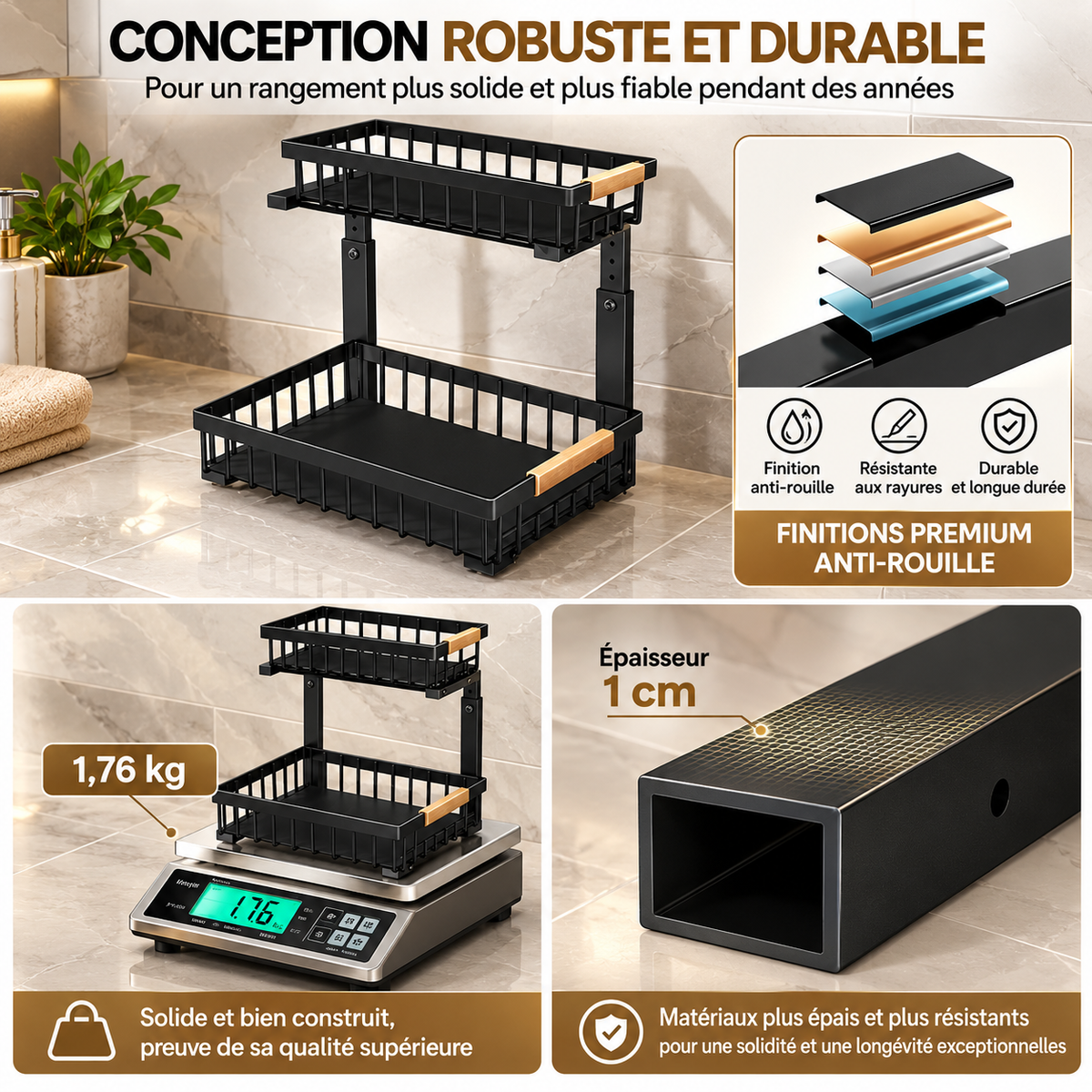 Organisateur KALIM avec paniers coulissants pour meuble sous évier