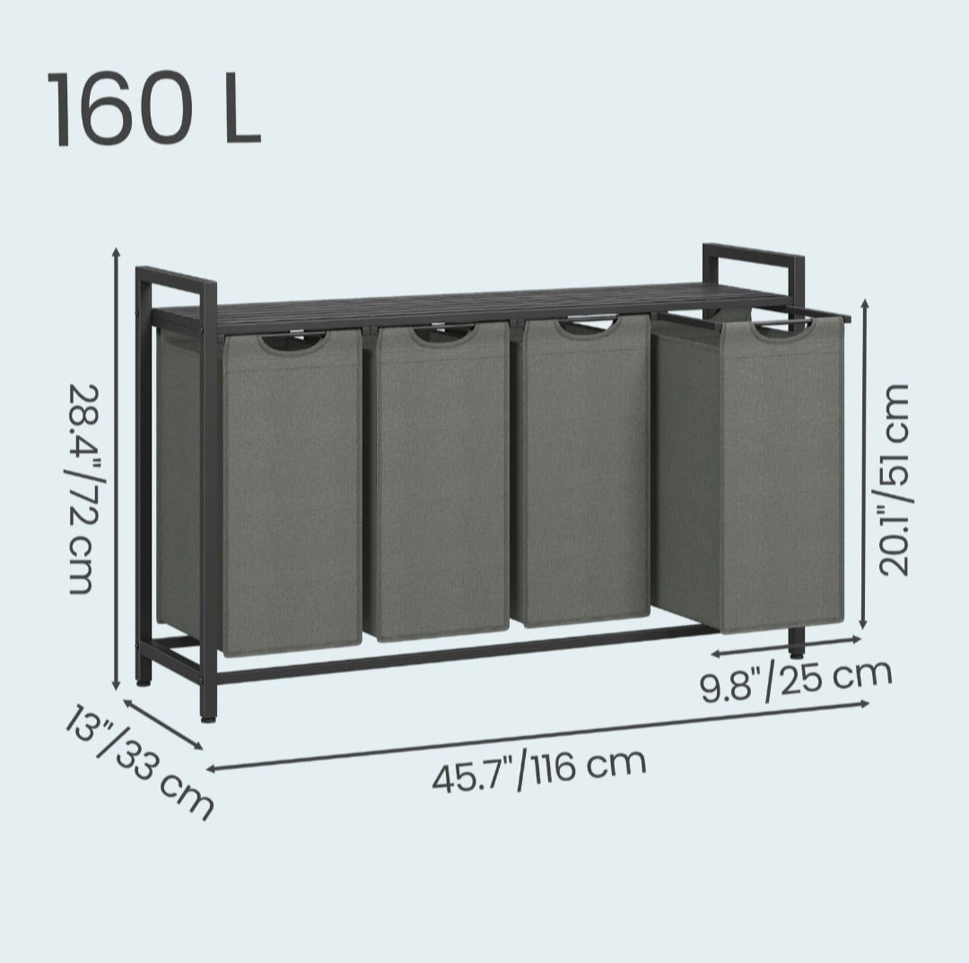 Panier à linge 160 litres avec rangement supérieur pour accessoires de lessive