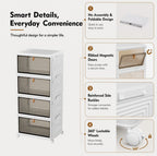 Détail des portes striées et des roulettes du meuble de rangement modulable blanc