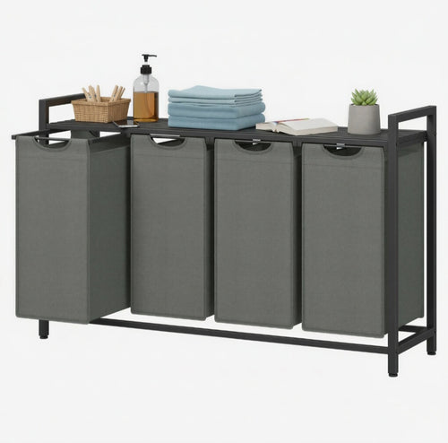 Panier de tri du linge à quatre compartiments pour organiser la buanderie