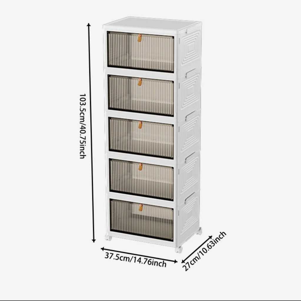 Meuble de rangement blanc à cinq niveaux, format compact à roulettes