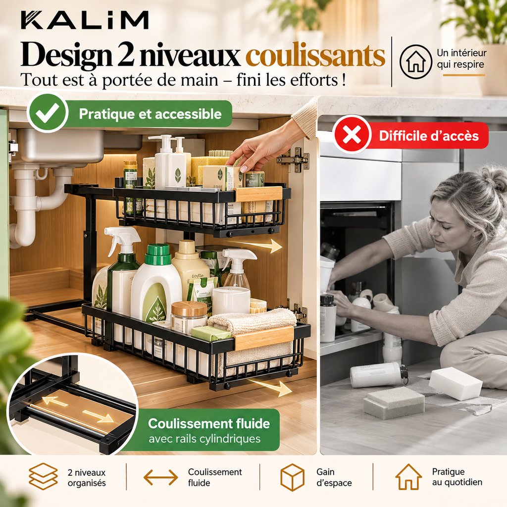 Étagère sous évier KALIM avec deux paniers coulissants